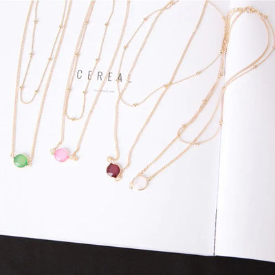 Lyra Double Layer Gemstone Pendant Necklace