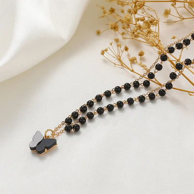 Nyra Black Beaded Butterfly Choker Set