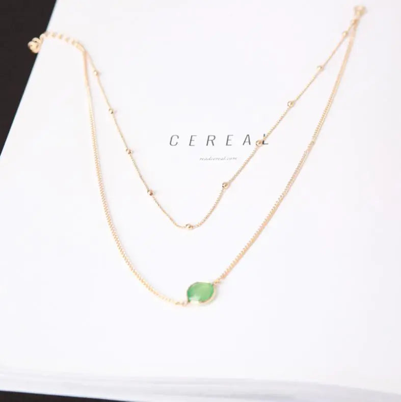 Lyra Double Layer Gemstone Pendant Necklace
